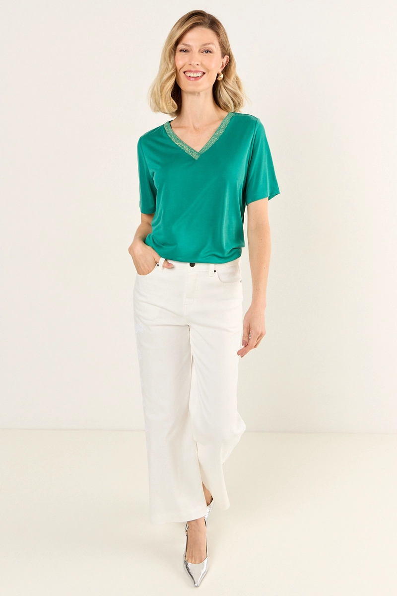 POLERA ESCOTE EN V CON LUREX VERDE MUJER MAGRIFFE - 5