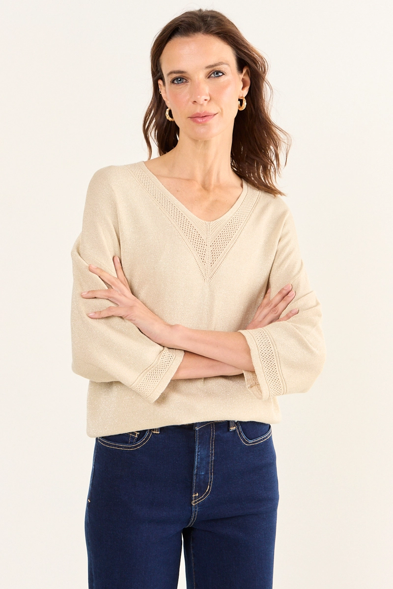 POLERA TEJIDA LUREX BEIGE MUJER MAGRIFFE - 1