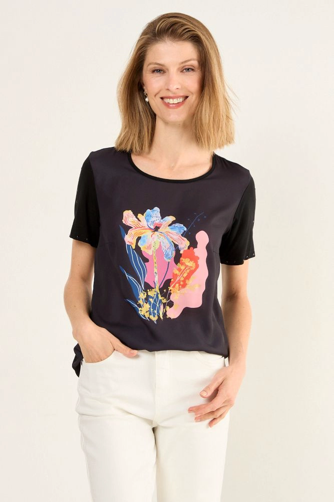 POLERA ESTAMPADA NEGRO MUJER MAGRIFFE - 1