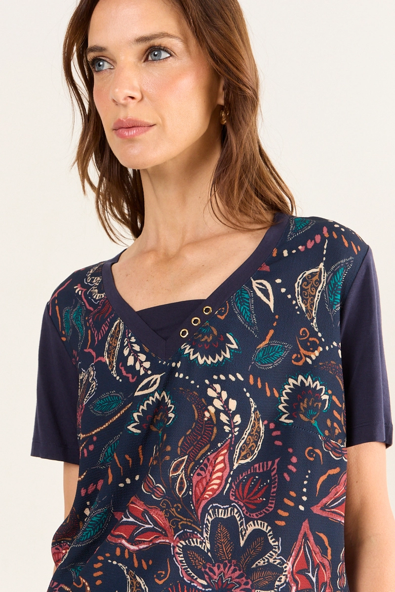 POLERA ESTAMPADA DOBLE TELA AZUL MUJER MAGRIFFE - 2