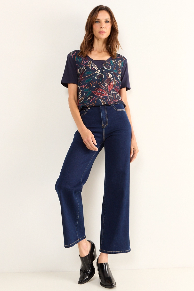 POLERA ESTAMPADA DOBLE TELA AZUL MUJER MAGRIFFE - 5
