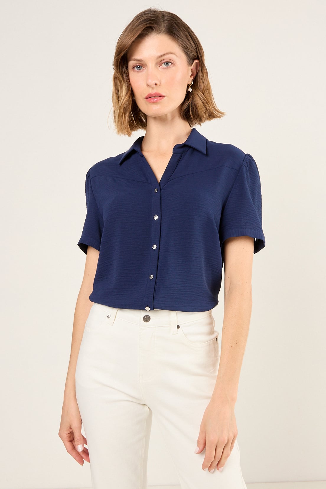 BLUSA LISA AZUL MARINO MUJER MAGRIFFE - 1