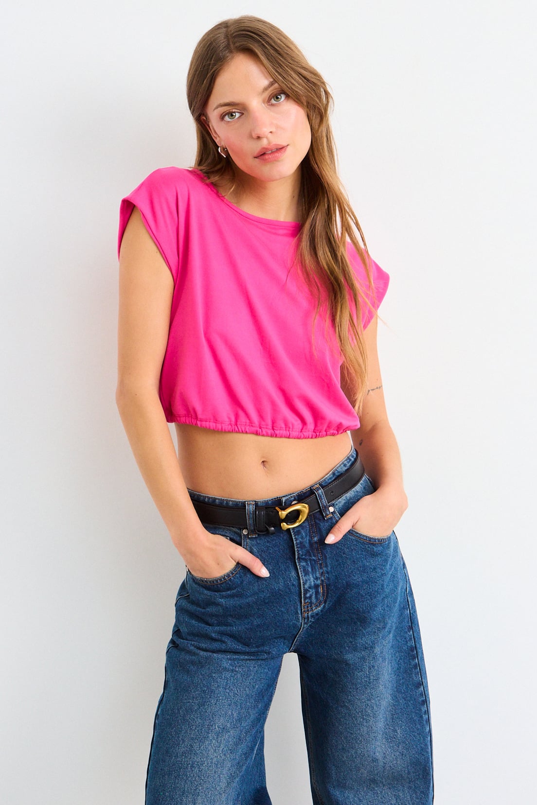 POLERA MANGA CORTA LISA ROSADA MUJER IO - 1