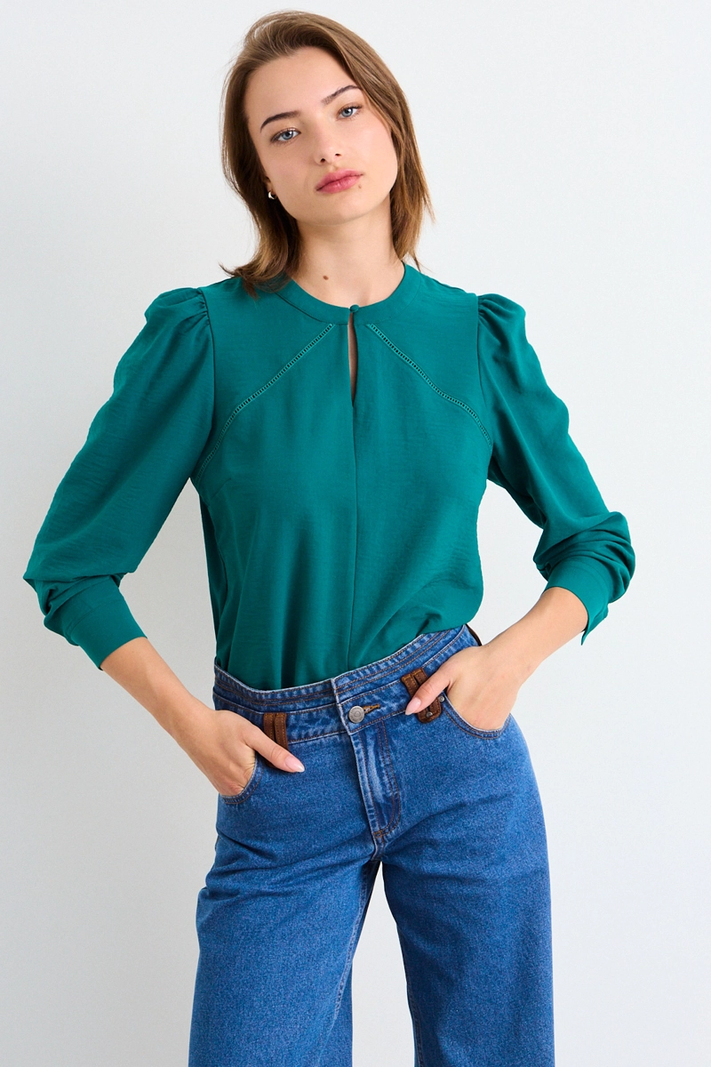 BLUSA LISA VERDE PETROLEO MUJER IO - 1