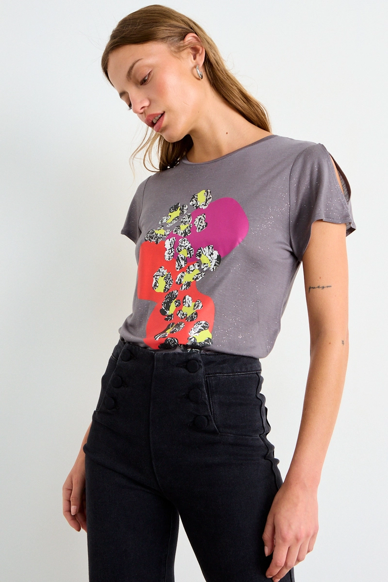 POLERA ESTAMPADA GRIS MUJER IO - 2