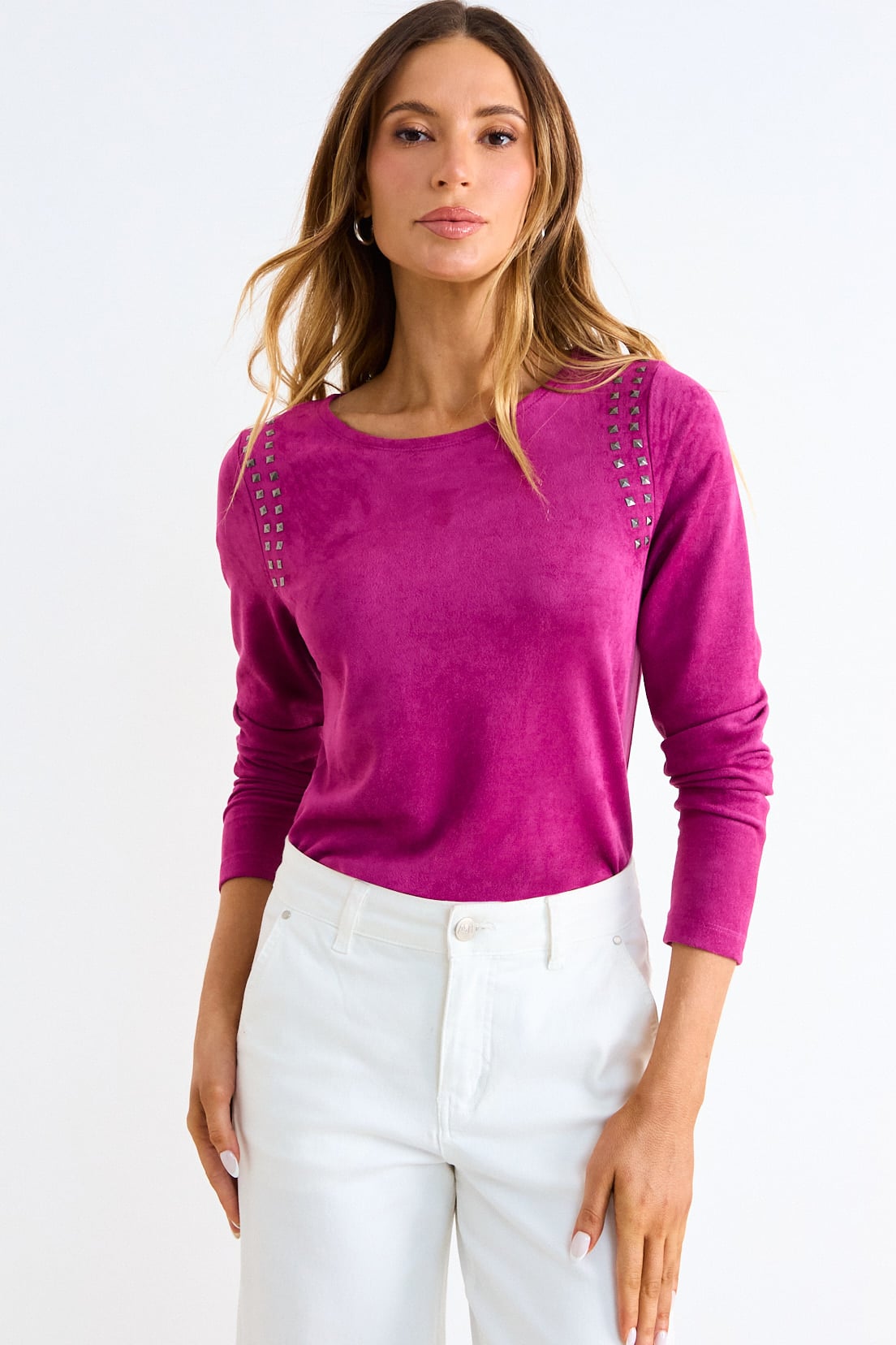 POLERA SUEDE MANGA LARGA FUCSIA MUJER ASH - 1