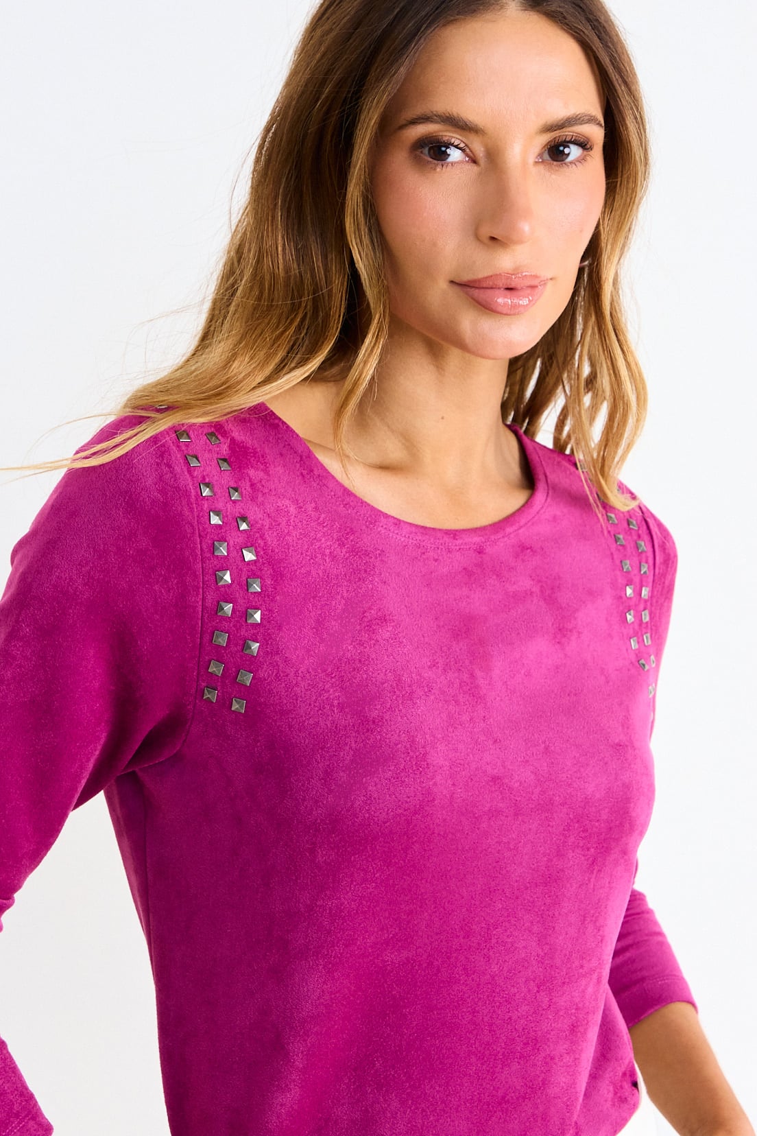 POLERA SUEDE MANGA LARGA FUCSIA MUJER ASH - 2