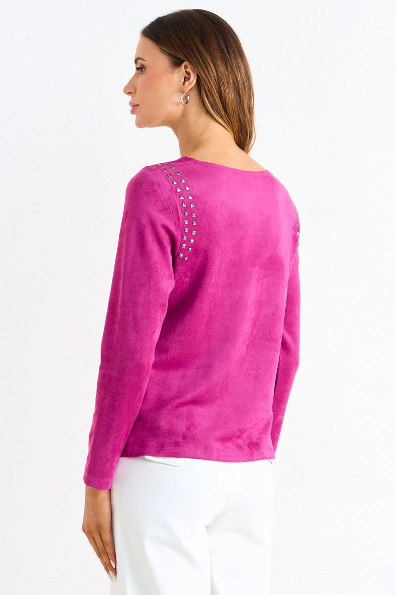 POLERA SUEDE MANGA LARGA FUCSIA MUJER ASH - 3