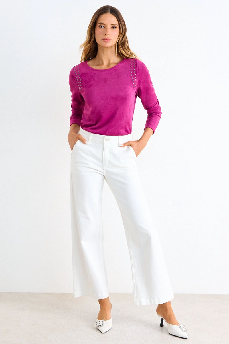 POLERA SUEDE MANGA LARGA FUCSIA MUJER ASH - 4