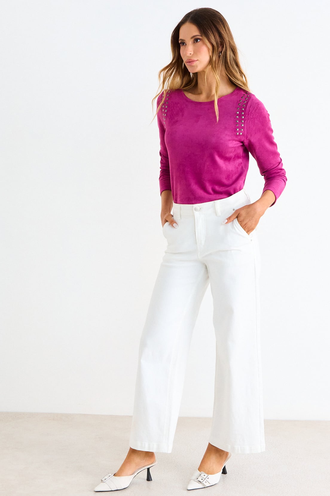 POLERA SUEDE MANGA LARGA FUCSIA MUJER ASH - 5