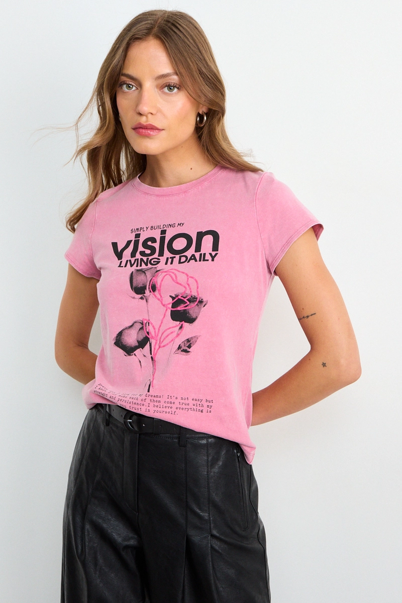POLERA ESTAMPADA ROSA MUJER IO - 1