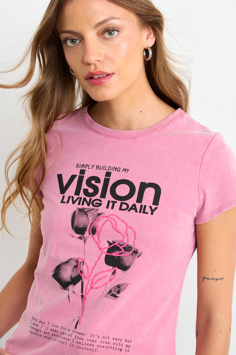 POLERA ESTAMPADA ROSA MUJER IO - 2