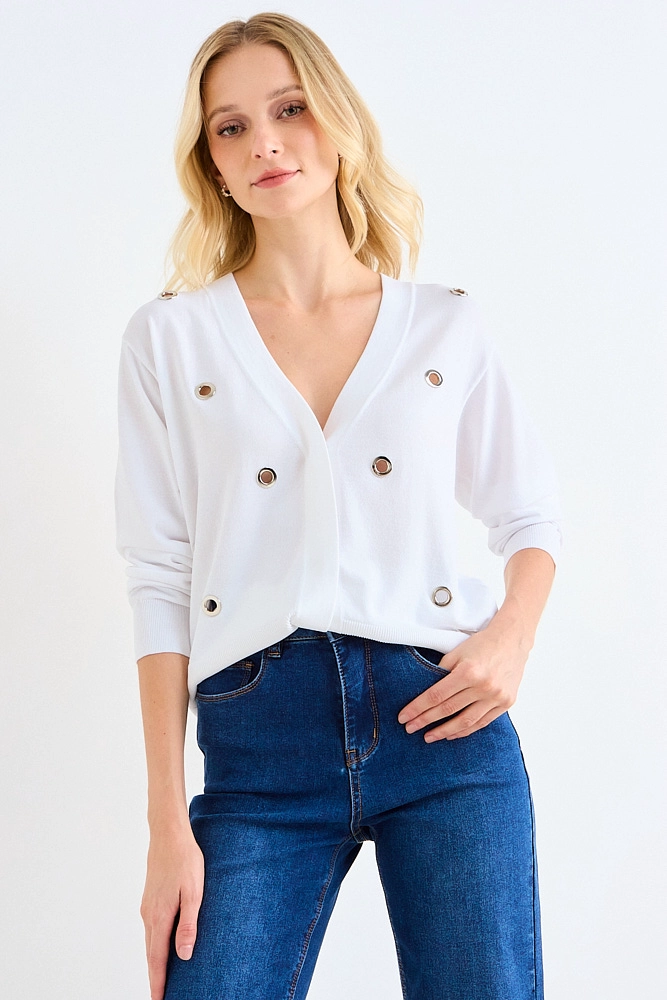 CARDIGAN CON APLICACIONES METALICAS CRUDO MUJER ASH - 1
