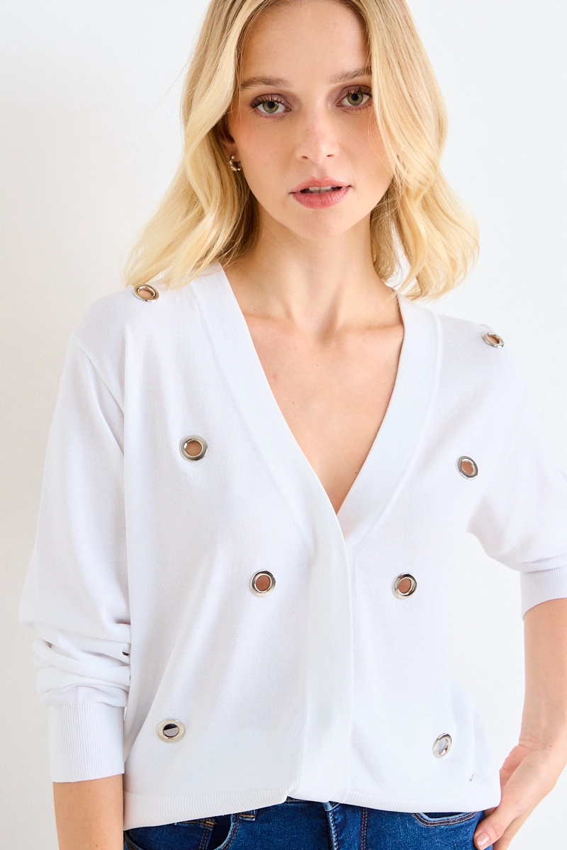 CARDIGAN CON APLICACIONES METALICAS CRUDO MUJER ASH - 2