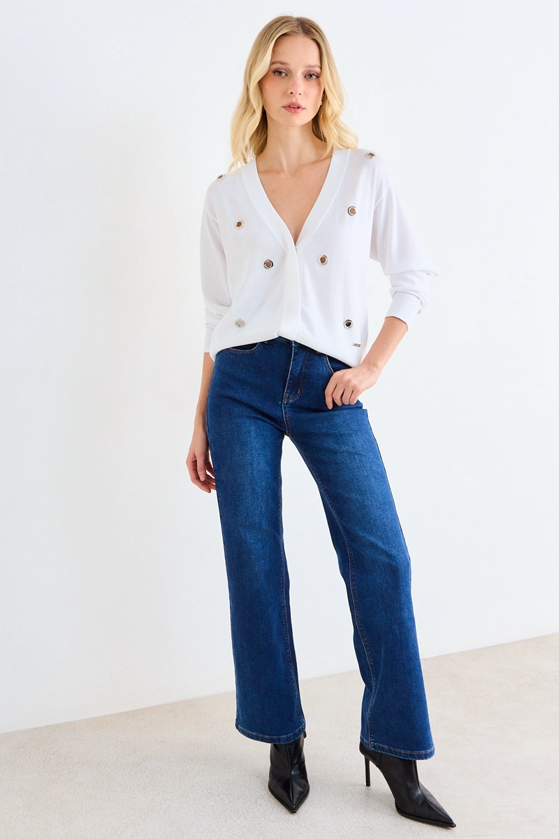CARDIGAN CON APLICACIONES METALICAS CRUDO MUJER ASH - 4