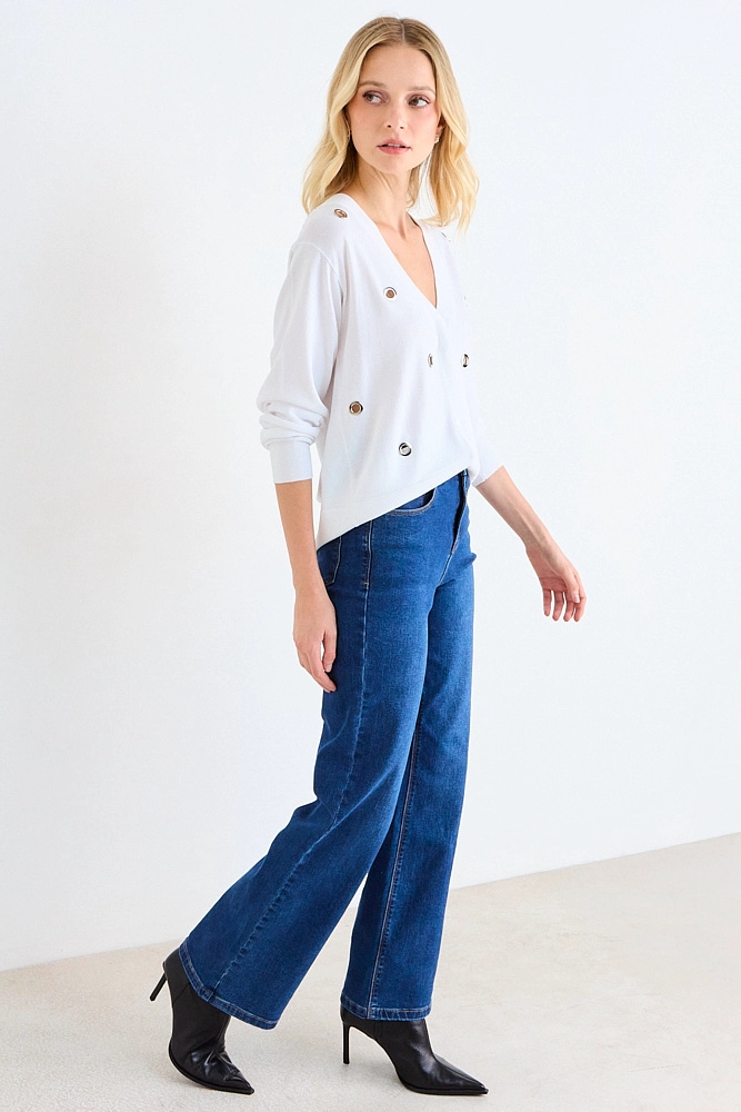 CARDIGAN CON APLICACIONES METALICAS CRUDO MUJER ASH - 5