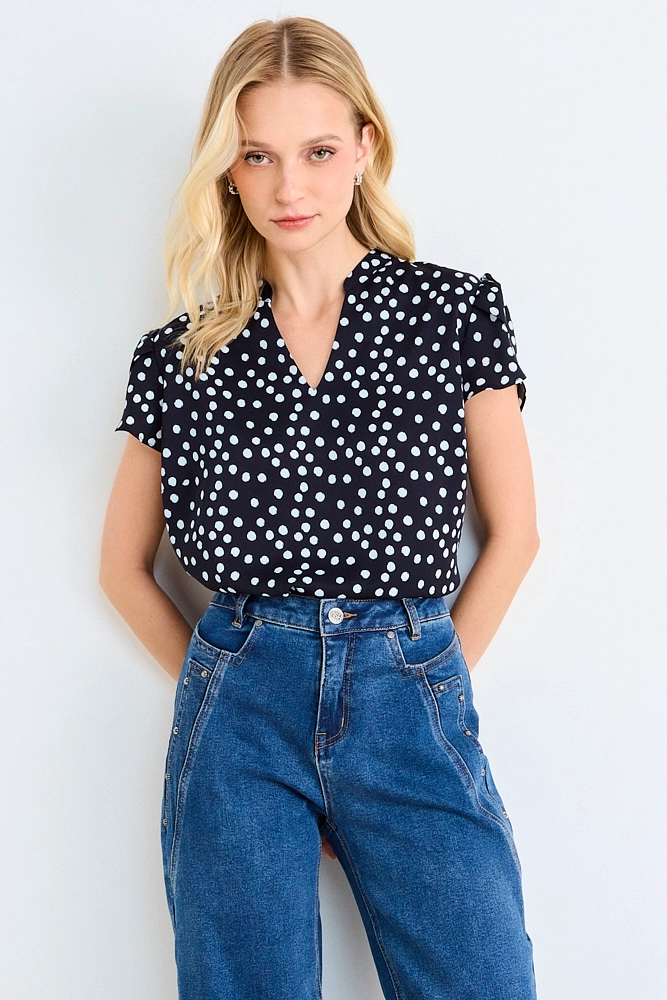 BLUSA MANGA CORTA PRINT NEGRO MUJER ASH - 1