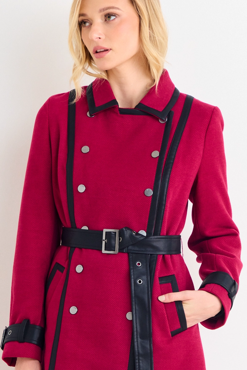 CHAQUETON LISO CON CINTURON ROJO MUJER ASH - 2