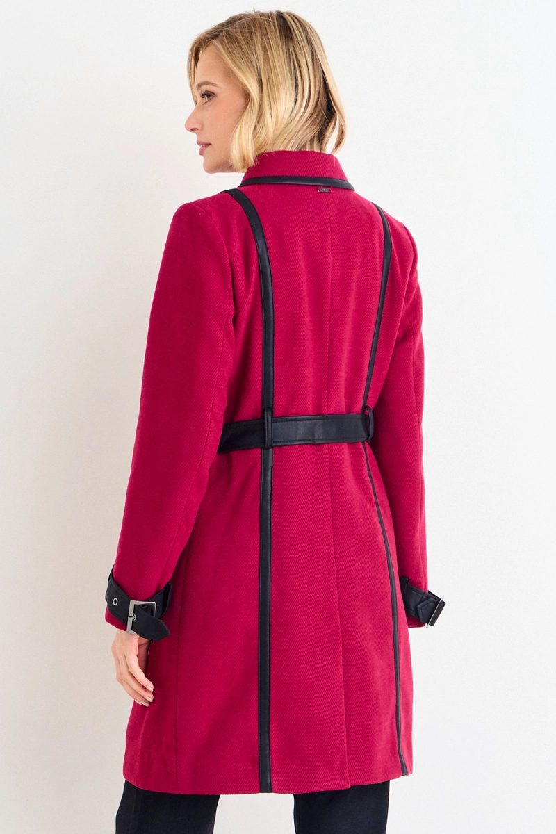 CHAQUETON LISO CON CINTURON ROJO MUJER ASH - 3