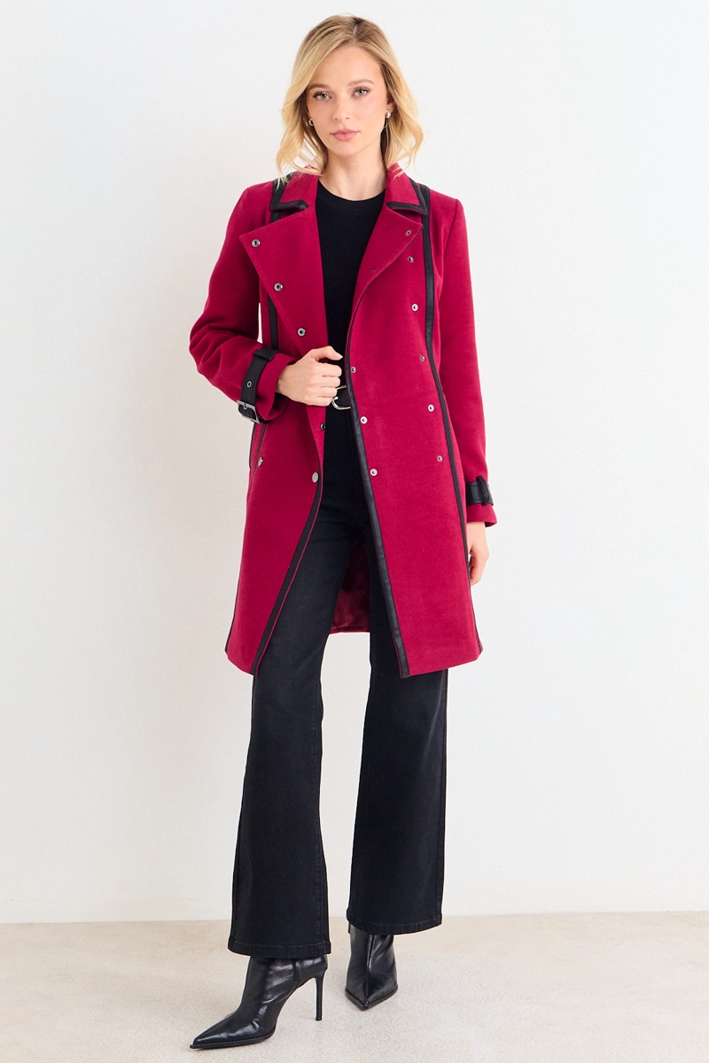 CHAQUETON LISO CON CINTURON ROJO MUJER ASH - 4