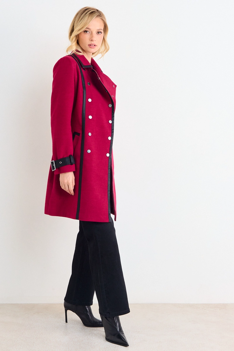 CHAQUETON LISO CON CINTURON ROJO MUJER ASH - 5