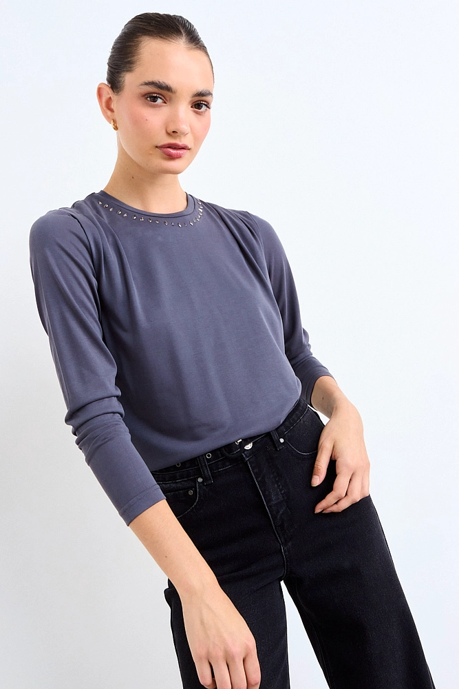 POLERA ESTAMPADA GRIS MUJER IO - 1