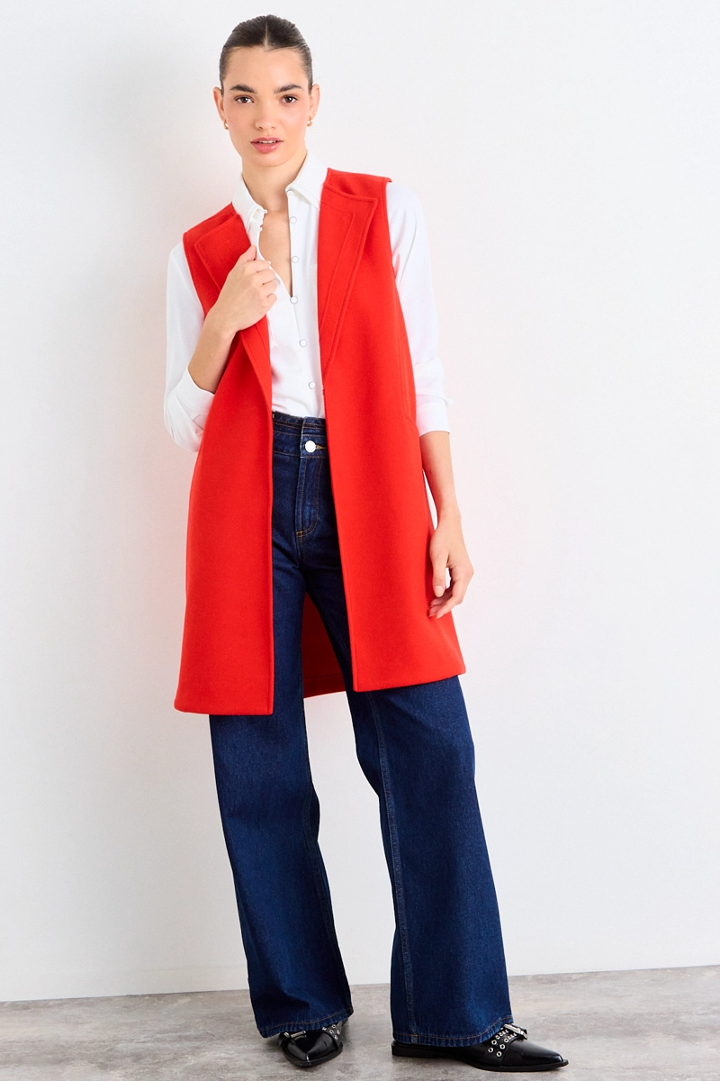 CHAQUETON SIN MANGAS LISO ROJO MUJER IO - 1