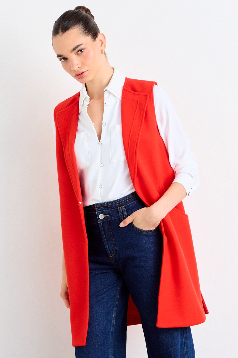 CHAQUETON SIN MANGAS LISO ROJO MUJER IO - 2