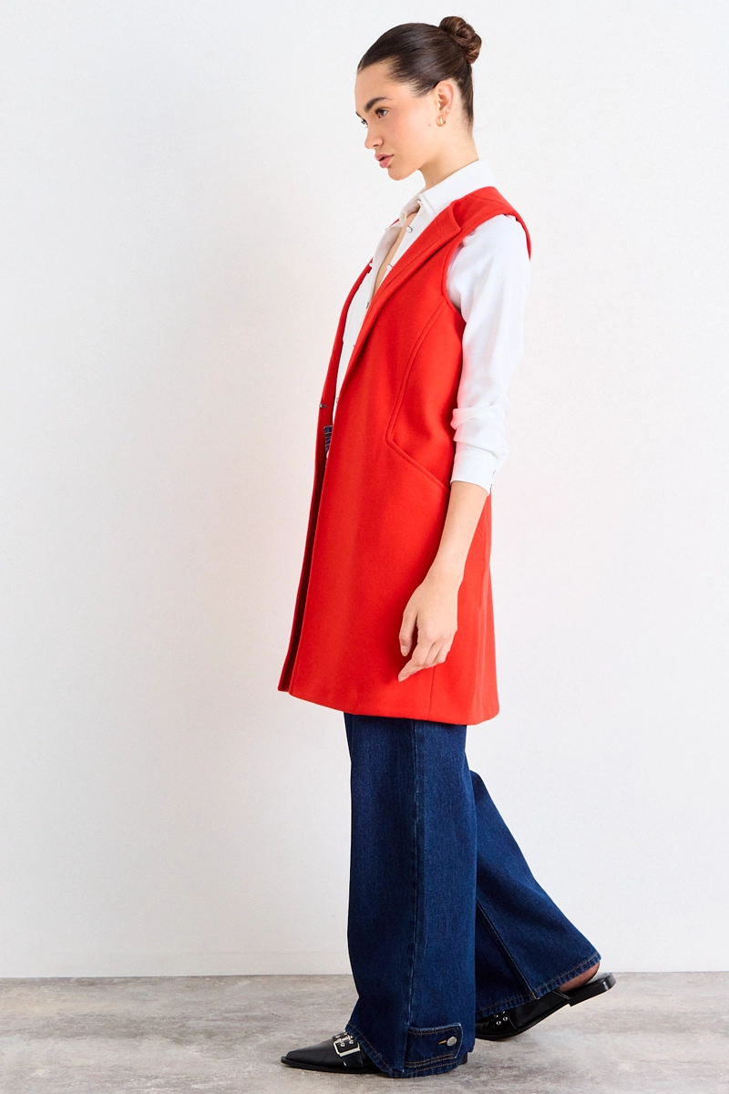 CHAQUETON SIN MANGAS LISO ROJO MUJER IO - 5
