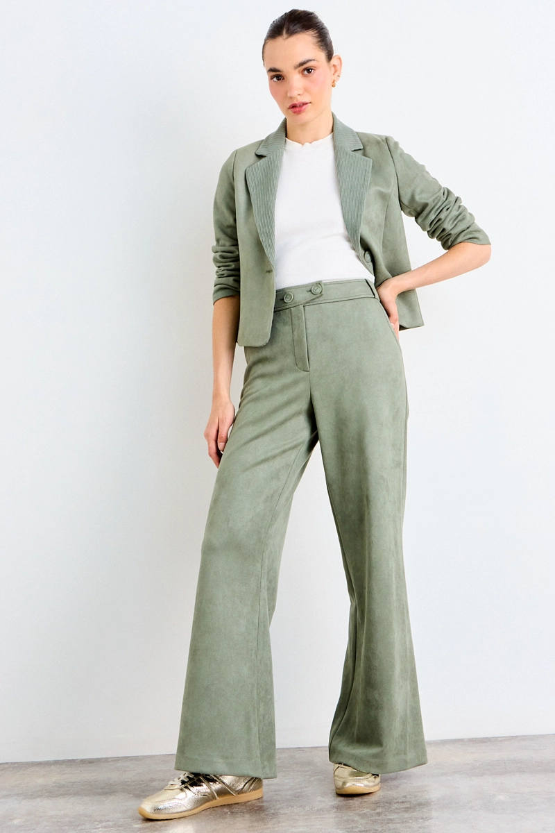 PANTALON LISO VERDE OLIVA MUJER IO - 1