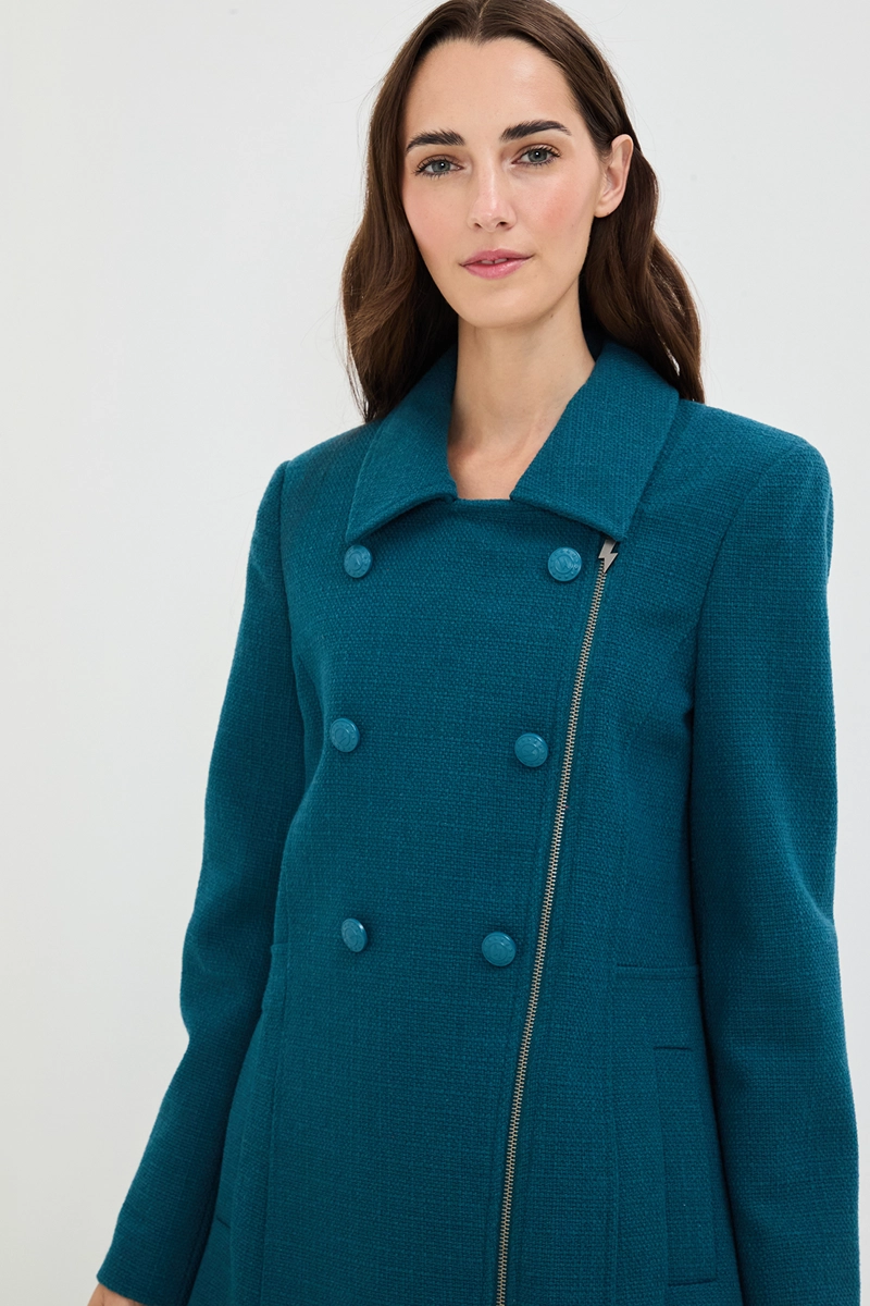 CHAQUETON LISO VERDE PETROLEO MUJER IO - 1