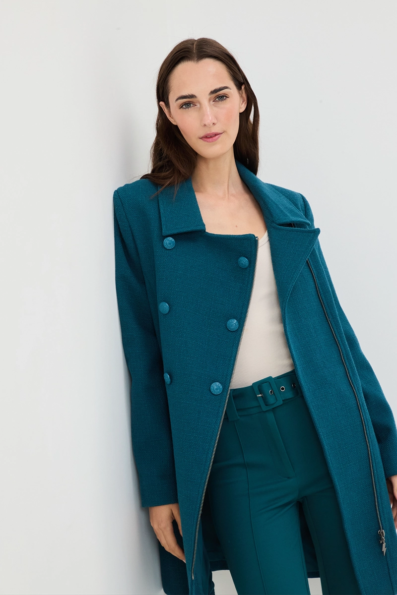 CHAQUETON LISO VERDE PETROLEO MUJER IO - 2