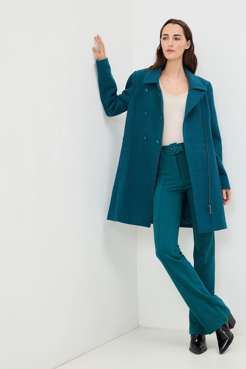 CHAQUETON LISO VERDE PETROLEO MUJER IO - 5