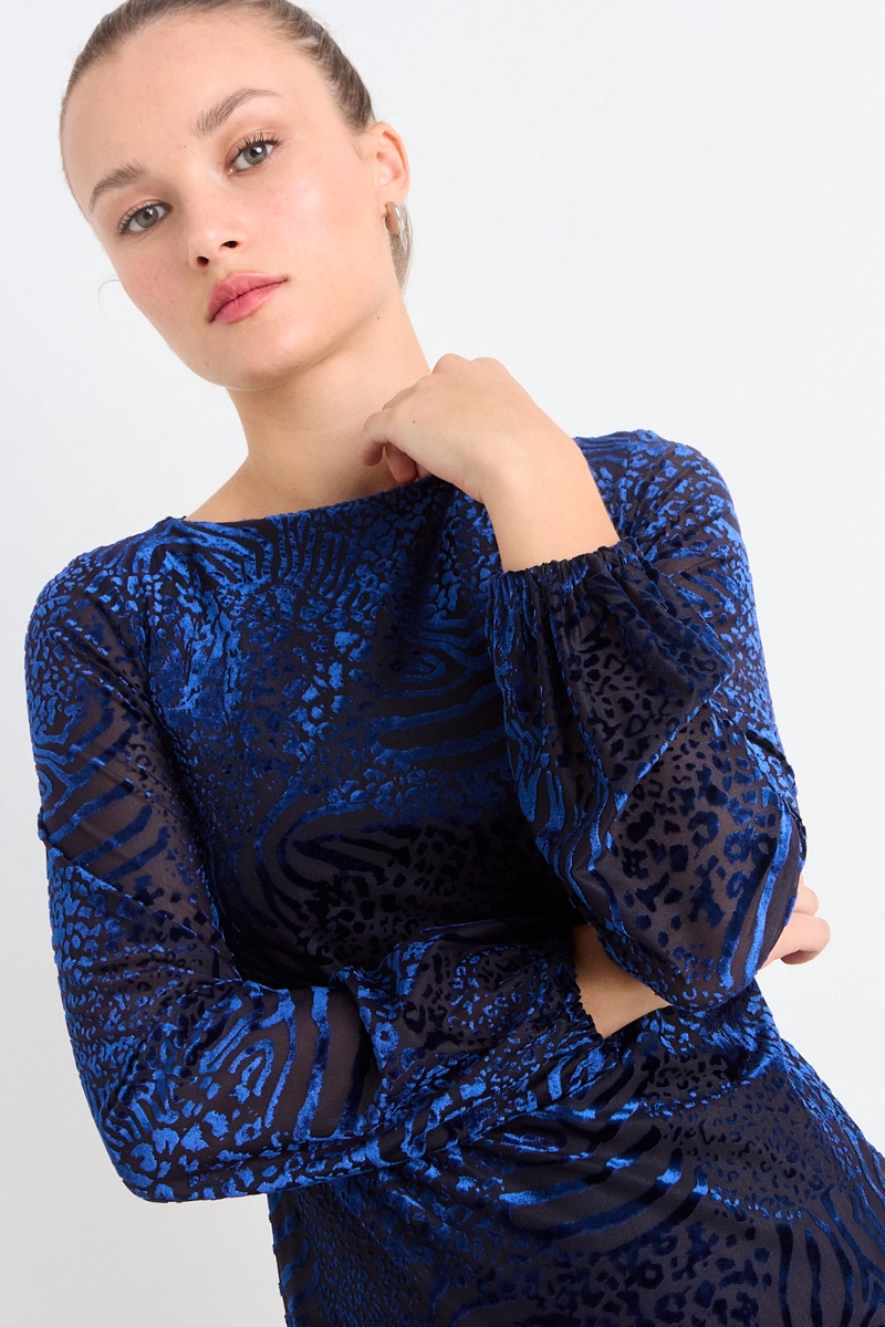 VESTIDO LISO AZUL MUJER IO - 2