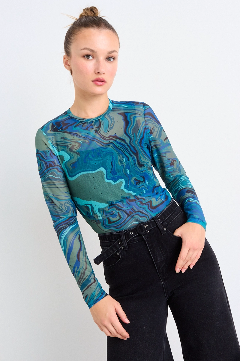 POLERA FANTASIA AZUL VERDOSO MUJER IO - 1