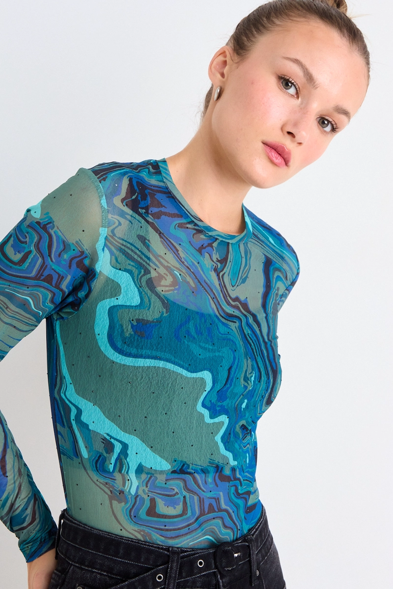 POLERA FANTASIA AZUL VERDOSO MUJER IO - 2