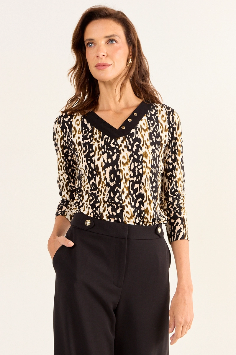POLERA ESTAMPADA CON CUELLO NEGRO NEGRO MUJER MAGRIFFE - 2