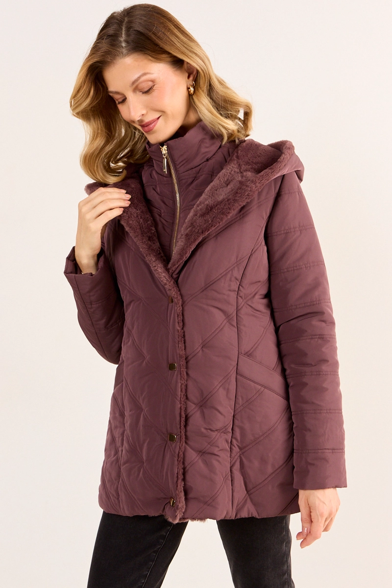 PARKA CON PELOS Y GORRO CAFE MUJER MAGRIFFE - 1
