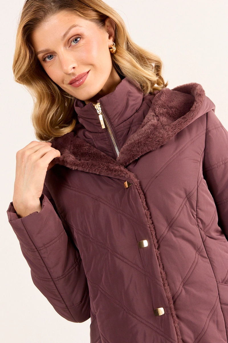 PARKA CON PELOS Y GORRO CAFE MUJER MAGRIFFE - 2