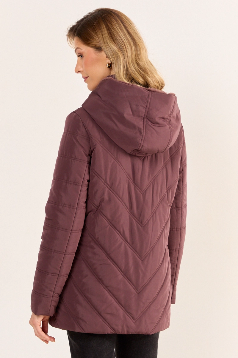 PARKA CON PELOS Y GORRO CAFE MUJER MAGRIFFE - 3