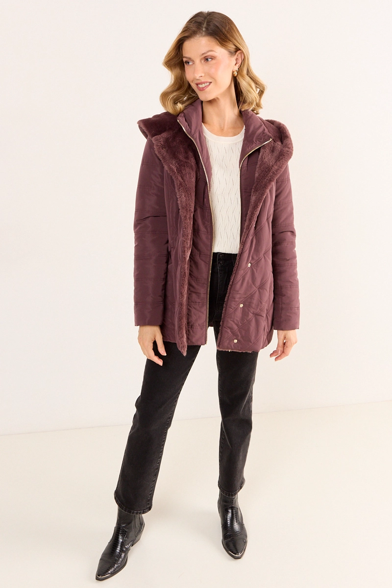 PARKA CON PELOS Y GORRO CAFE MUJER MAGRIFFE - 4