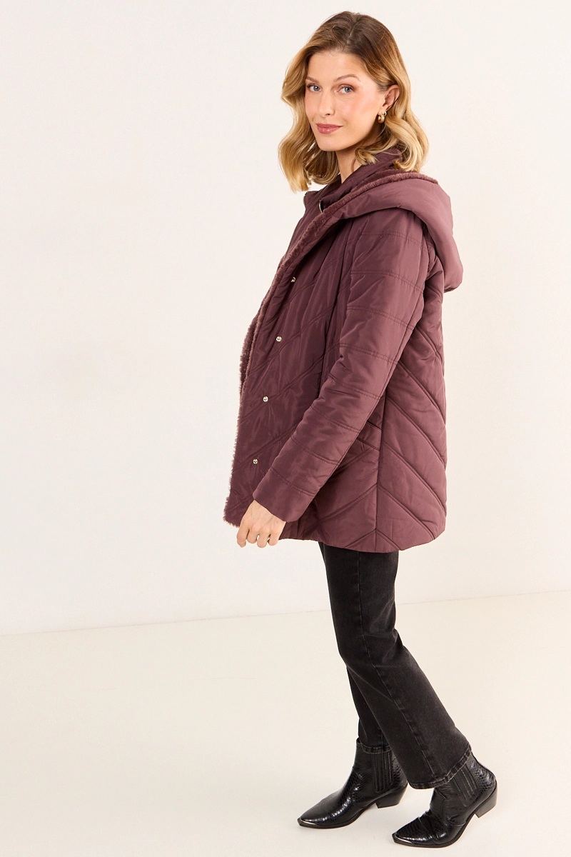 PARKA CON PELOS Y GORRO CAFE MUJER MAGRIFFE - 5