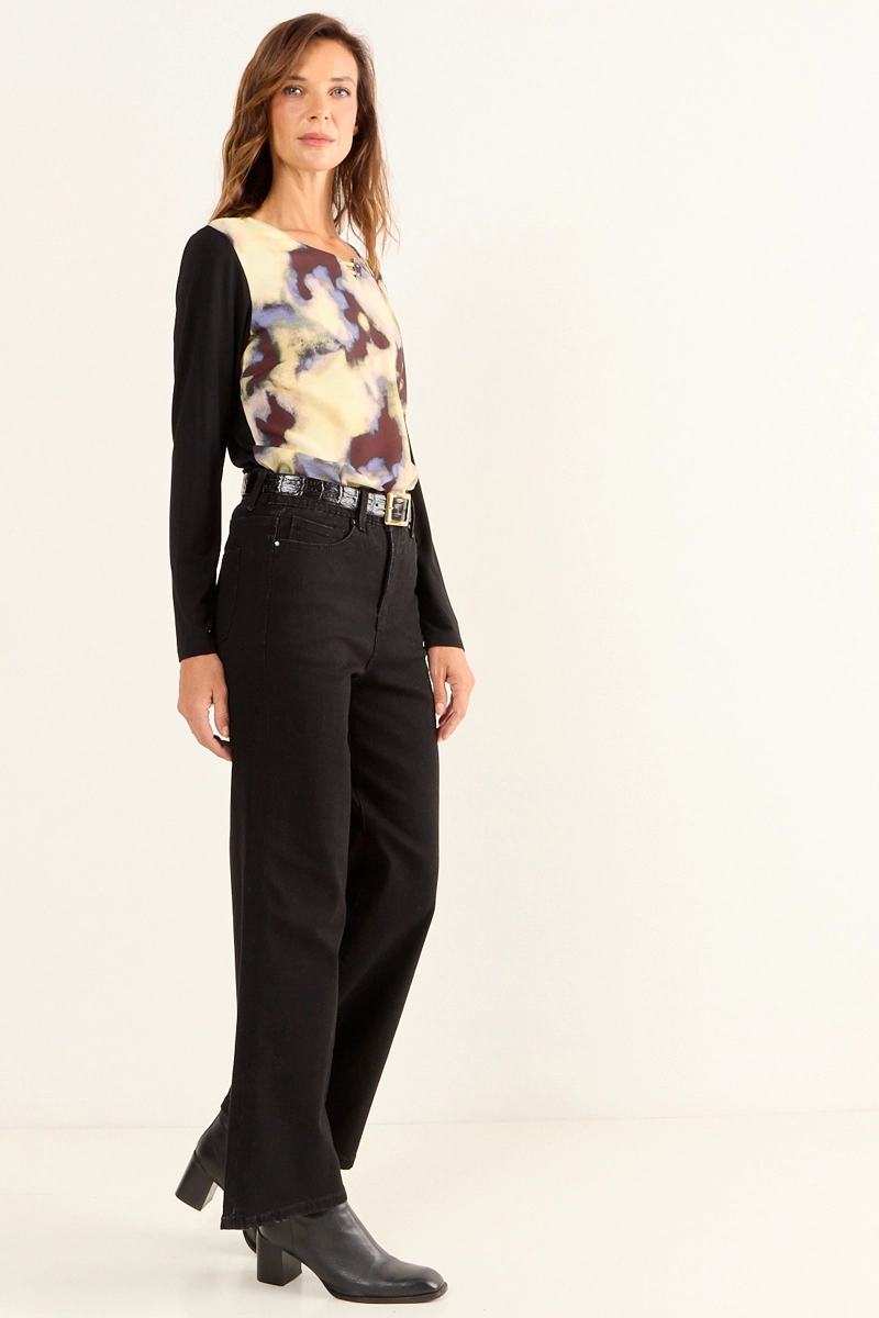 POLERA DOBLE TELA ESTAMPADA NEGRO MUJER MAGRIFFE - 3