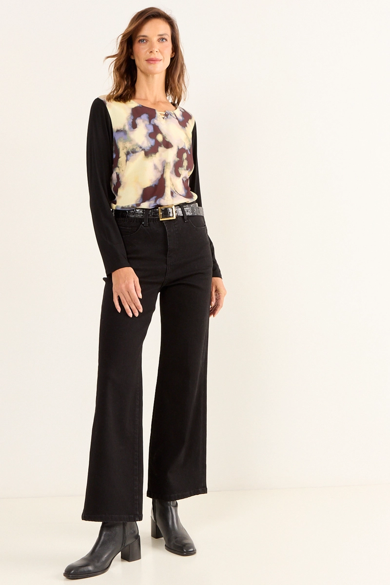 POLERA DOBLE TELA ESTAMPADA NEGRO MUJER MAGRIFFE - 4