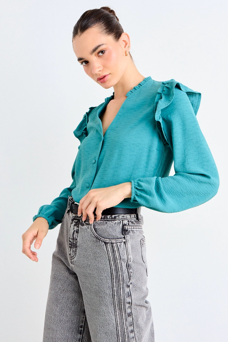 BLUSA LISA VERDE TURQUESA MUJER IO - 2