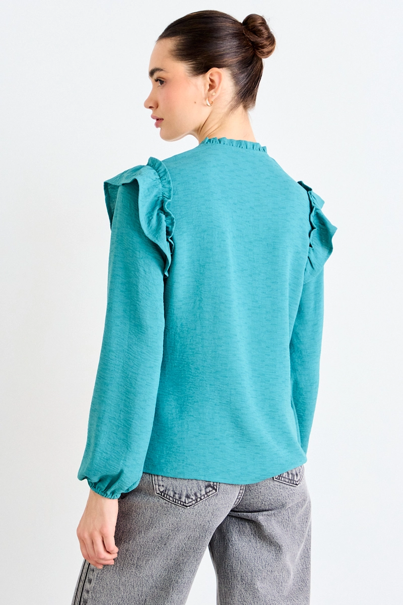 BLUSA LISA VERDE TURQUESA MUJER IO - 3