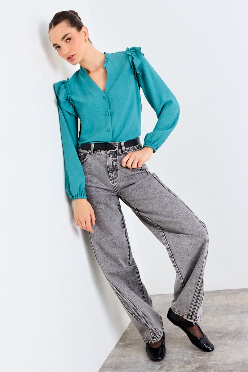 BLUSA LISA VERDE TURQUESA MUJER IO - 4