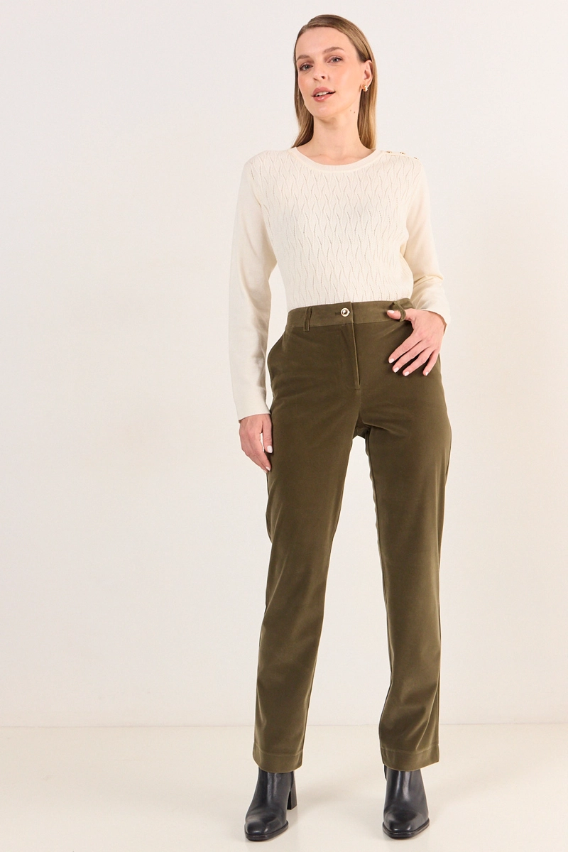 PANTALON TERCIOPELO VERDE OLIVA MUJER MAGRIFFE - 1
