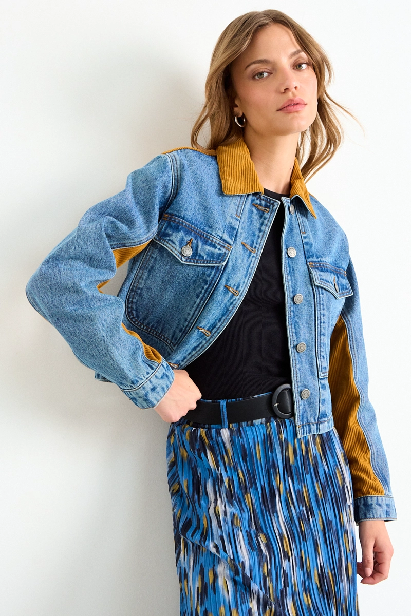 CHAQUETA DENIM COTELE CELESTE MUJER IO - 1