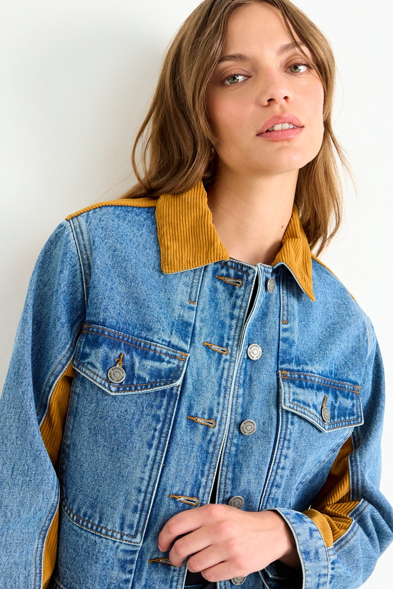 CHAQUETA DENIM COTELE CELESTE MUJER IO - 2